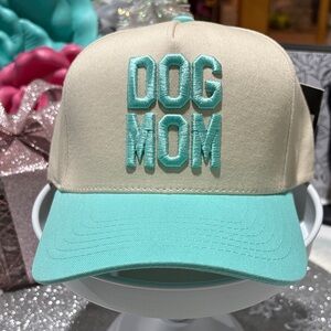 Dog Mom Trucker Cap - Aqua Blue and Beige
